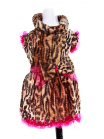 Leoparda nokrāsas suņu kleita ar rozā mežģīnēm, S